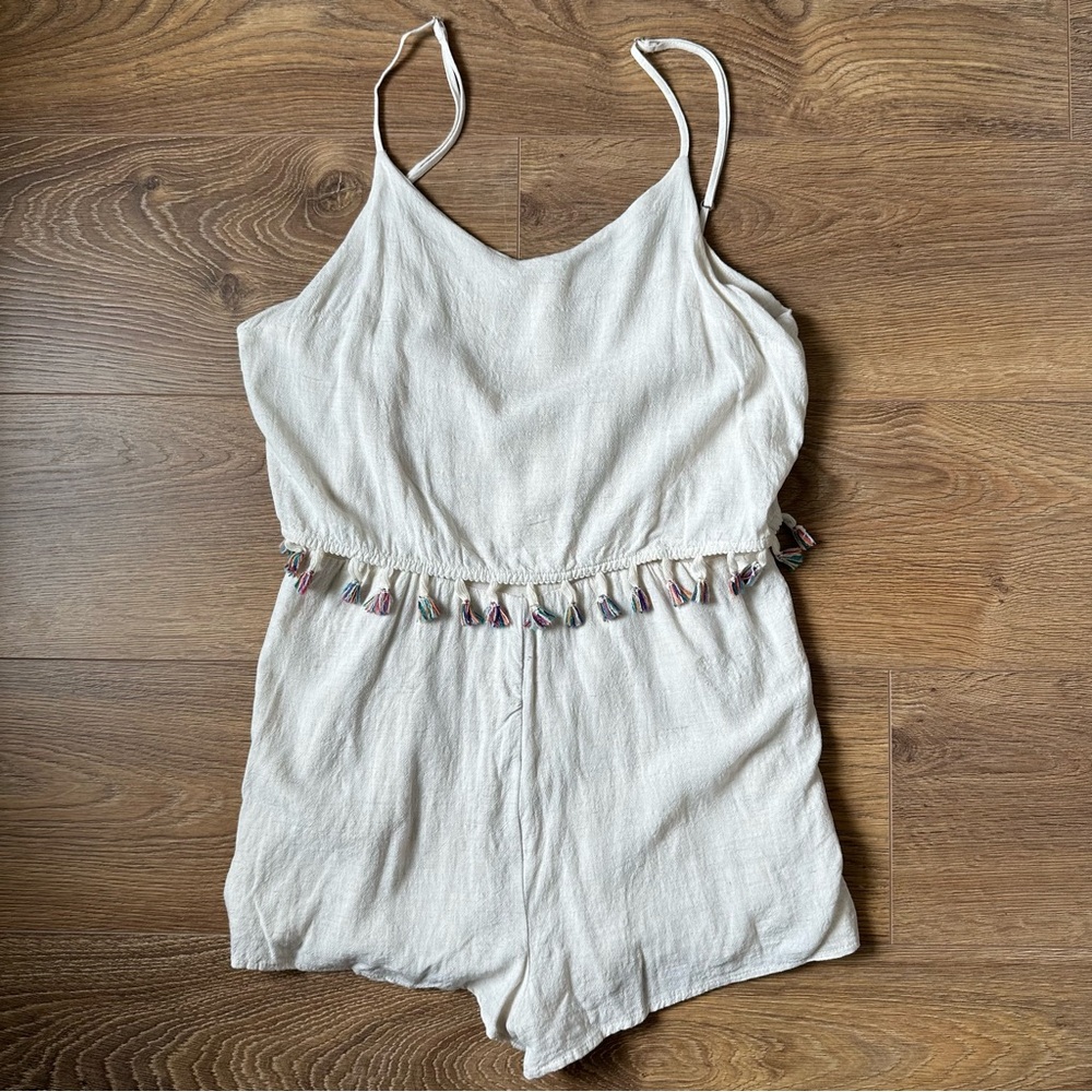 Linen Off-White Tassel Romper